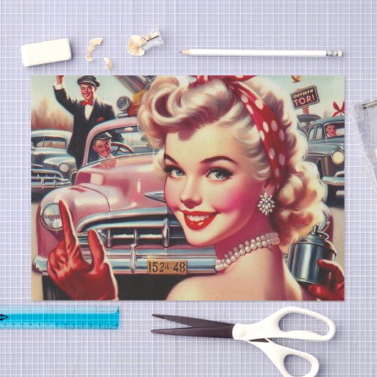 Schattige  1950s Meisje Tissuepapier (Craft)