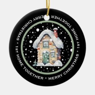 SCHATTIGE 1e HUIS SAMEN, OUDERWETSE HUIS SNEEUW Keramisch Ornament