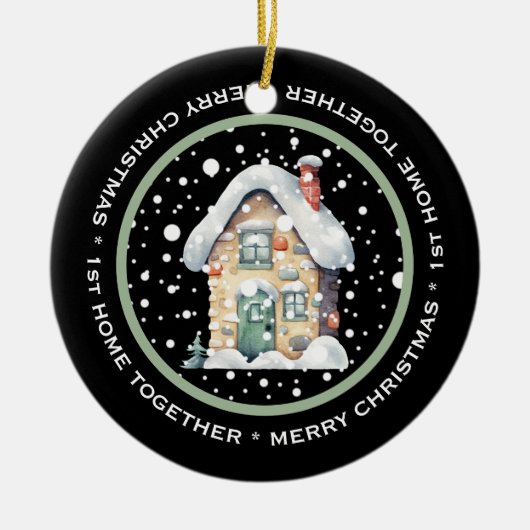 SCHATTIGE 1e HUIS SAMEN, OUDERWETSE HUIS SNEEUW Keramisch Ornament (Voorkant)