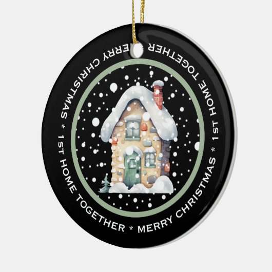 SCHATTIGE 1e HUIS SAMEN, OUDERWETSE HUIS SNEEUW Keramisch Ornament (Links)