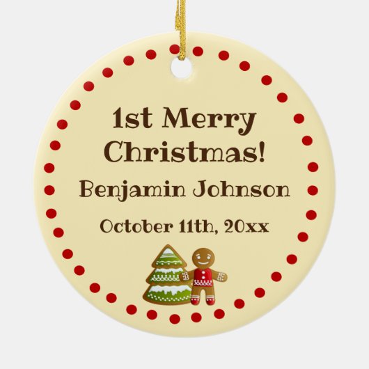 Schattige 1e kerstakerkoekjes keramisch ornament (Achterkant)