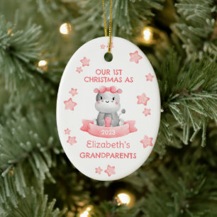Schattige 1e Kerstmis Grootouders Baby Meisje Hipp Keramisch Ornament