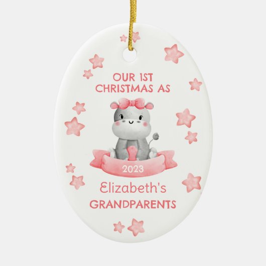 Schattige 1e Kerstmis Grootouders Baby Meisje Hipp Keramisch Ornament (Voorkant)