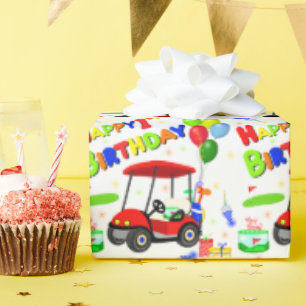 Schattige 1e verjaardag rode golfkar voor jongens cadeaupapier