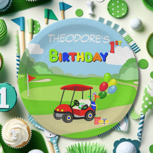 Schattige 1e verjaardag rode golfkar voor jongens papieren bordje