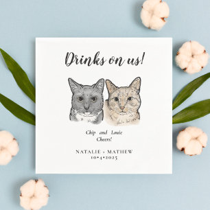 Schattige 2 Cats Cheers Drinken op Amerikaanse bru Servet