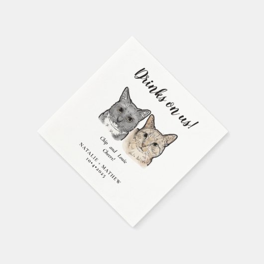 Schattige 2 Cats Cheers Drinken op Amerikaanse bru Servet (Hoek)