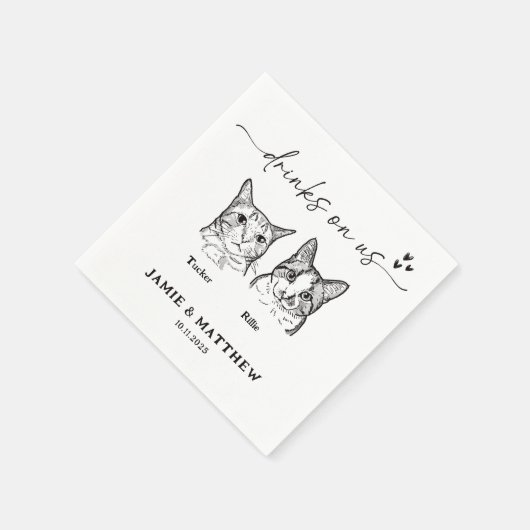 Schattige 2 Cats Sketch Drinken op Amerikaanse coc Servet (Hoek)