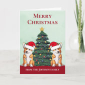 Schattige 2 Corgi kerstboom gepersonaliseerde hond Feestdagen Kaart (Voorkant)