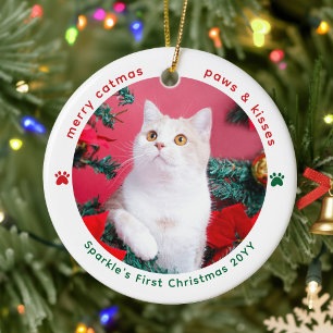 Schattige 2 huisdier foto katten eerste kerst keramisch ornament