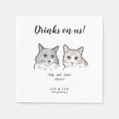 Schattige 2 Katten Gezicht Pet Cheers Drinken op A Servet (Voorkant)