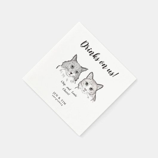 Schattige 2 Katten Gezicht Pet Cheers Drinken op A Servet (Hoek)