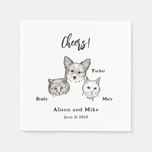 Schattige 2 Katten Hond Huisdier Juichen Trouwen Servet (Voorkant)