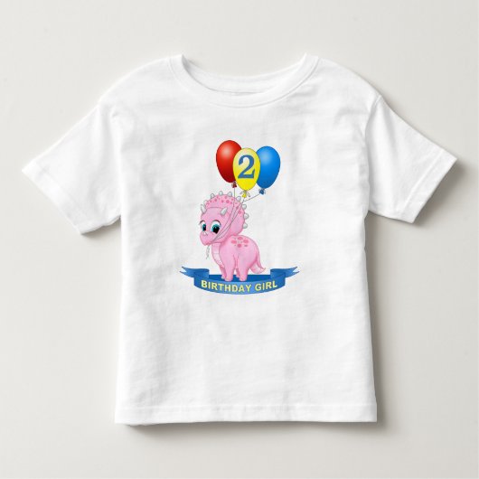 Schattige 2e Verjaardag Meisje Roze Baby Tricerato Kinder Shirts (Voorkant)
