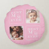 Schattige 2Foto "Beste moeder ooit" Roze en Wit Ha Rond Kussen (Achterkant)