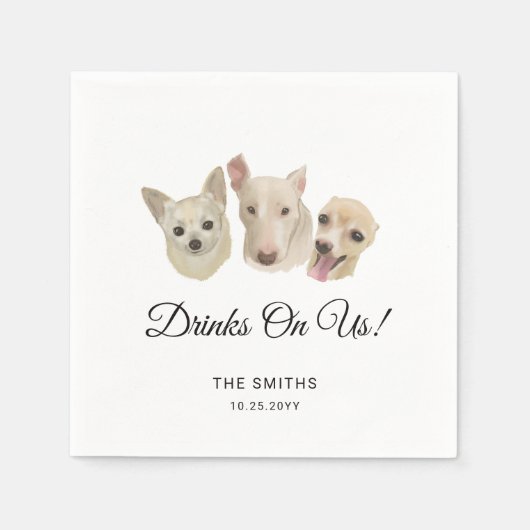Schattige 3 honden huisdier kunstwerk bruiloft servet (Voorkant)