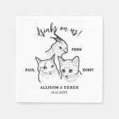 Schattige 3 huiskat gezichten Drinken op ons huwel Servet (Voorkant)