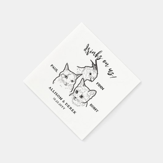 Schattige 3 huiskat gezichten Drinken op ons huwel Servet (Hoek)