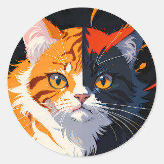 Schattige 3-kleuren kattengezicht ronde sticker
