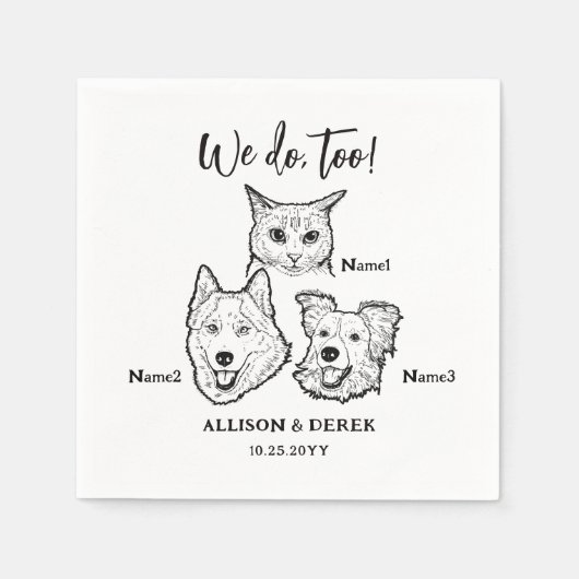 Schattige 3 Pet Dog Cat Faces Schets Wij Doo Weddi Servet (Voorkant)