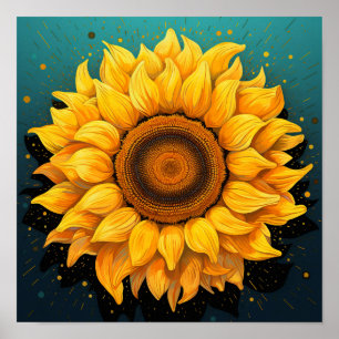Schattige 3D Bloemist Tuinierder Zonnebloem Liefhe Poster