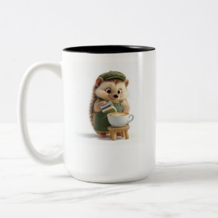 Schattige 3D-cartoon-barista-egel-koffie-tweetonig Tweekleurige Koffiemok