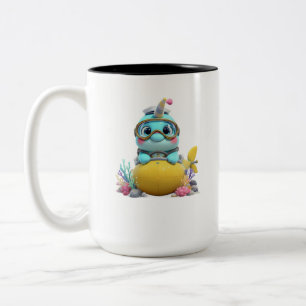 Schattige 3D-cartoon Narwal Zeeman Onderzeeër Twee Tweekleurige Koffiemok
