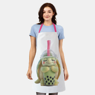 Schattige 3D-cartoon schildpad knuffelt met Matcha Schort
