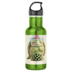 Schattige 3D-cartoon Schildpad Knuffelt met Matcha Waterfles