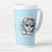 Schattige 3D Cat gluren door bloemenwandontwerp Latte Mok (Rechterhoek)