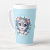 Schattige 3D Cat gluren door bloemenwandontwerp Latte Mok (Linkerhoek)