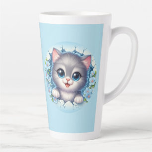 Schattige 3D Cat gluren door bloemenwandontwerp Latte Mok