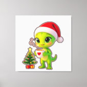 **Schattige 3D groene alien in kerstmuts met warme Canvas Afdruk (Voorkant)