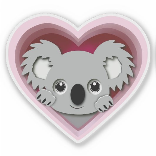 Schattige 3d Hart Koala Beer Liefde Sticker (Voorkant)
