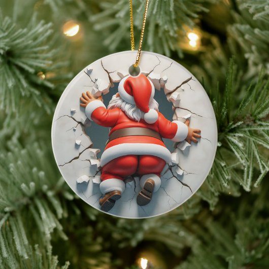 Schattige 3d Kerstman Keramisch Ornament (Boom)