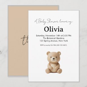 Schattige 3D Klei Beer Neutrale Baby Shower Uitnod Kaart