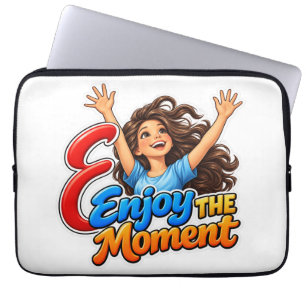 Schattige 3D Letter E Geniet Van Het Moment Gelukk Laptop Sleeve