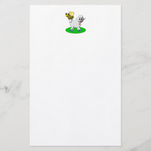 Schattige 3D-look Bij en Lam Briefpapier (Voorkant)