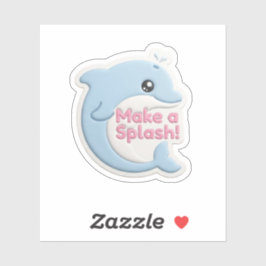 Schattige 3D Pastel Blauwe Dolfijn "Maak een Plons Sticker