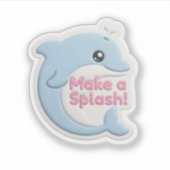 Schattige 3D Pastel Blauwe Dolfijn "Maak een Plons Sticker (Voorkant)