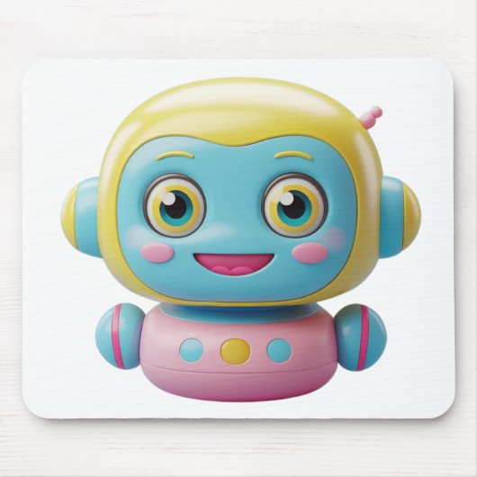 Schattige 3D Robot Muismat – Kawaii AI Tech Buddy (Voorkant)