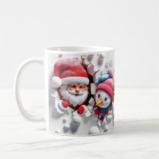 Schattige 3D Santa en Snowman Design voor 2023 Koffiemok (Links)