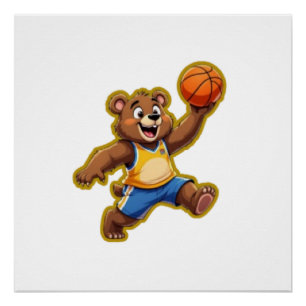 Schattige 3D-teddybeer speelt basketbal – Schattig Perfect Poster