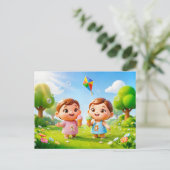 Schattige 3D Tweeling Zodiac Tweeling Briefkaart (Staand voorkant)