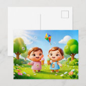 Schattige 3D Tweeling Zodiac Tweeling Briefkaart (Voorkant / Achterkant)