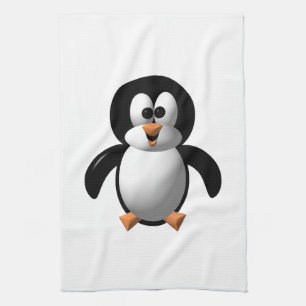 Schattige 3D-Uitzicht Perky Pinguïn Theedoek