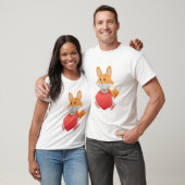 Schattige 3D-vos met rood hart. T-shirt (Unisex)