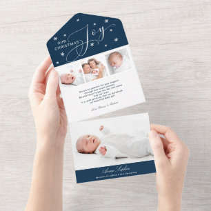 Schattige 4 foto's Kerstmis Geboorteaankondiging All In One Uitnodiging
