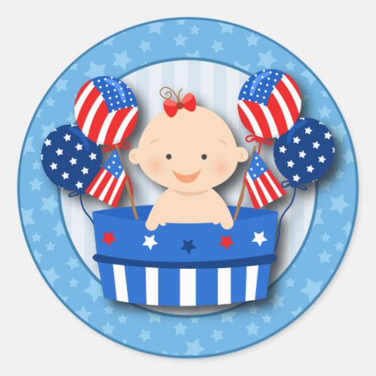 Schattige 4 juli Patriottische Baby Meisje Baby sh Ronde Sticker (Voorkant)