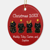 Schattige 4 Kat Kerstverlichting Aangepaste namen  Keramisch Ornament (Links)